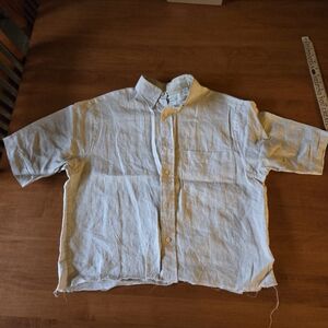 Distressed Cropped Men's Turnbury Linen Casual Short Sleeve Shirt - Tan